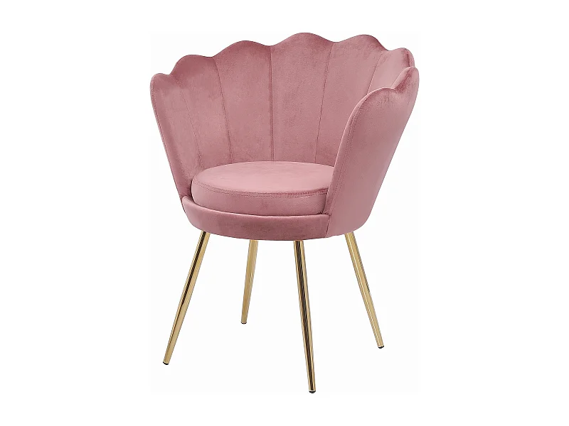 Chaise Shell en velours rose avec pieds dorés