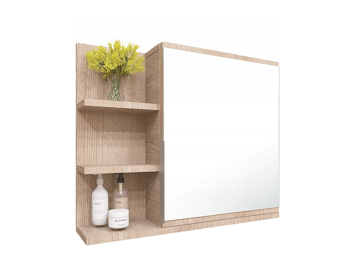 Meuble de Salle de Bain 60x50 avec Miroir et Étagères - Finition Sonoma Gauche