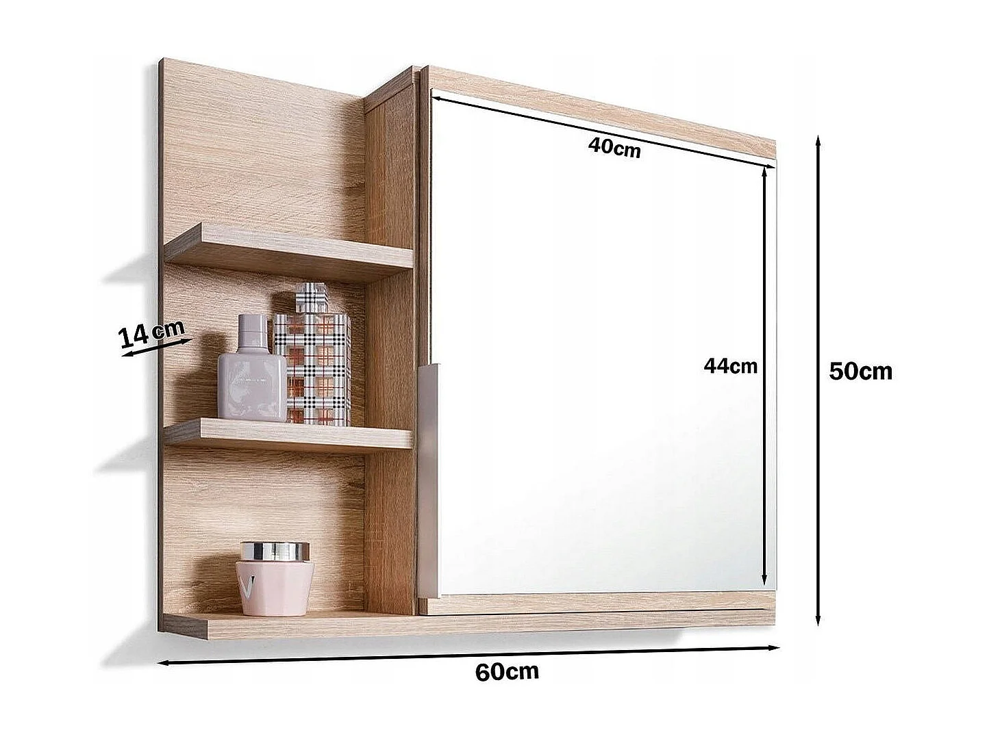 Meuble de Salle de Bain 60x50 avec Miroir et Étagères - Finition Sonoma Gauche