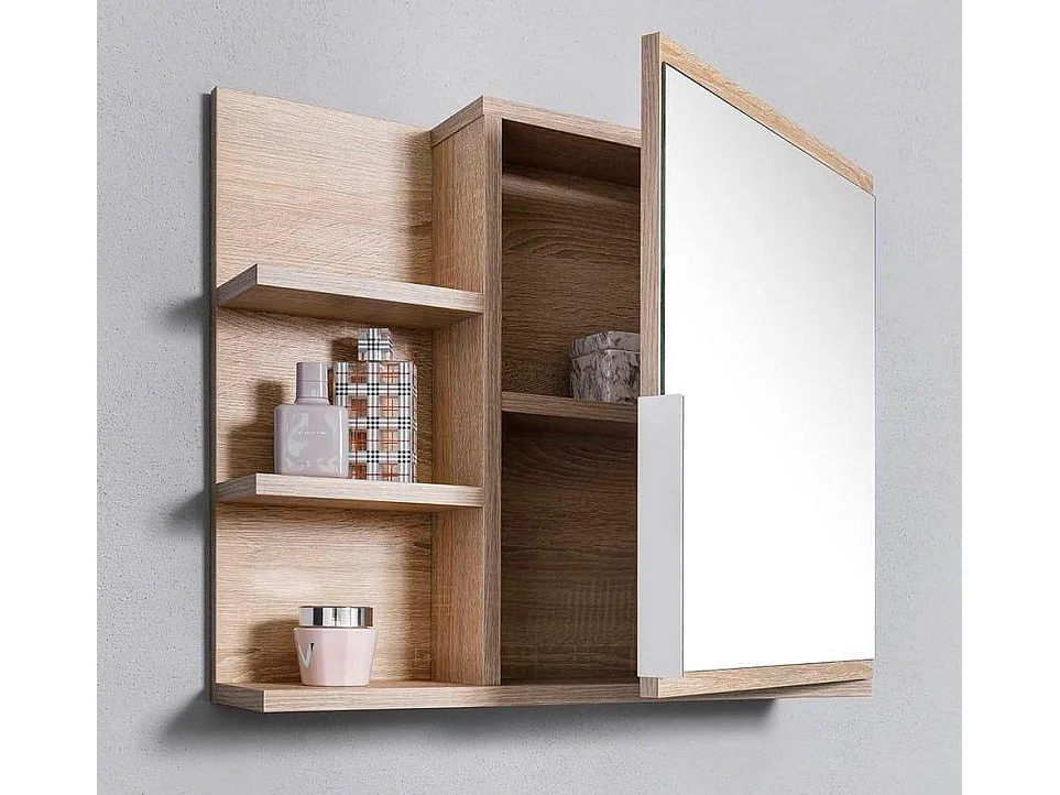 Meuble de Salle de Bain 60x50 avec Miroir et Étagères - Finition Sonoma Gauche