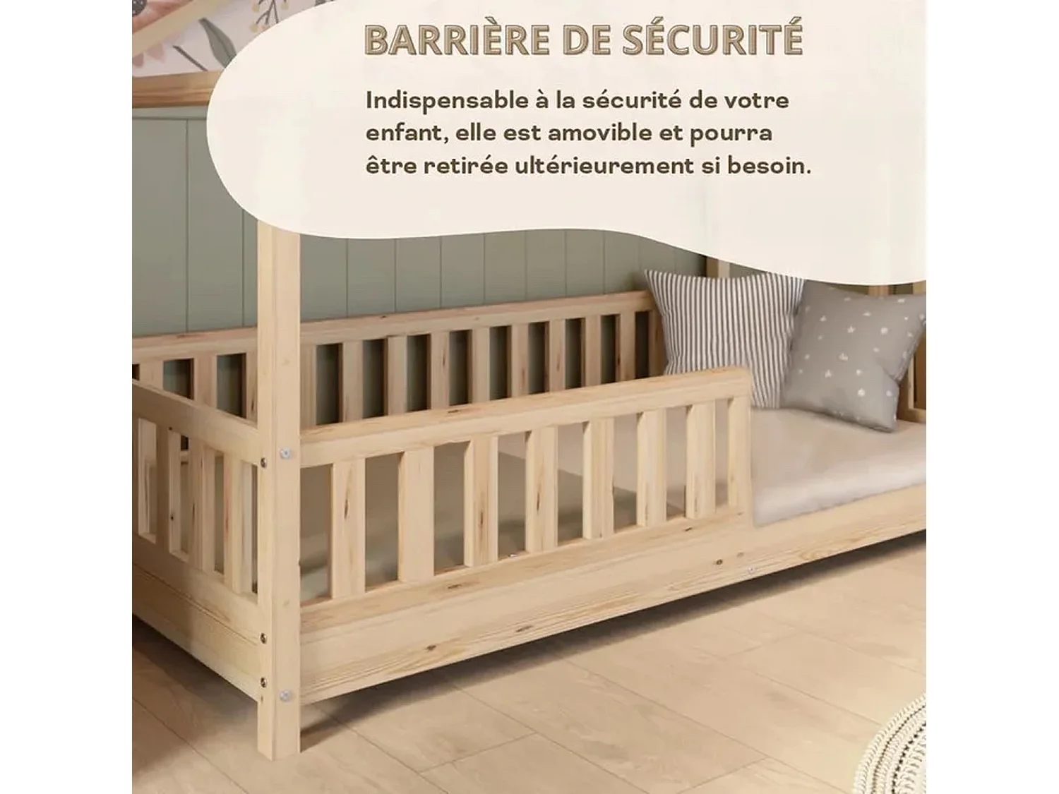 Kinderhuisbed BOSCO 90x190 cm van natuurlijk gelakt grenenhout met lattenbodem – Scandinavische unisex stijl