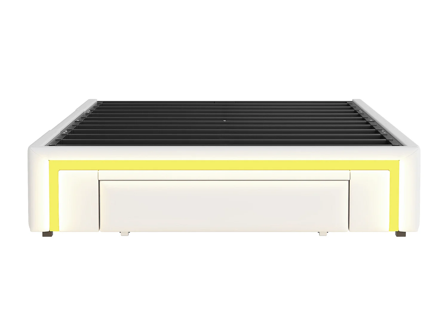 lit coffre pour enfant - 90 x 200 cm - avec 2 tiroirs + Leds - sans tête de lit - Cuir PU + métal + MDF - blanc