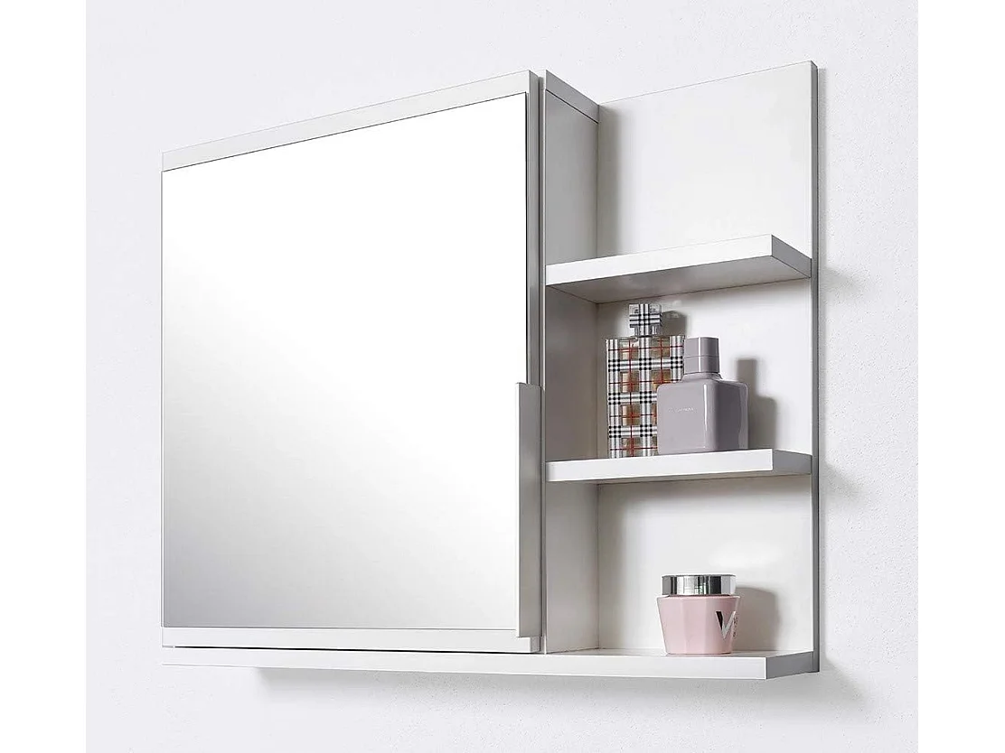 Meuble de salle de bain avec miroir, 60x50 cm, blanc, droit, avec éclairage LED et étagères fonctionnelles