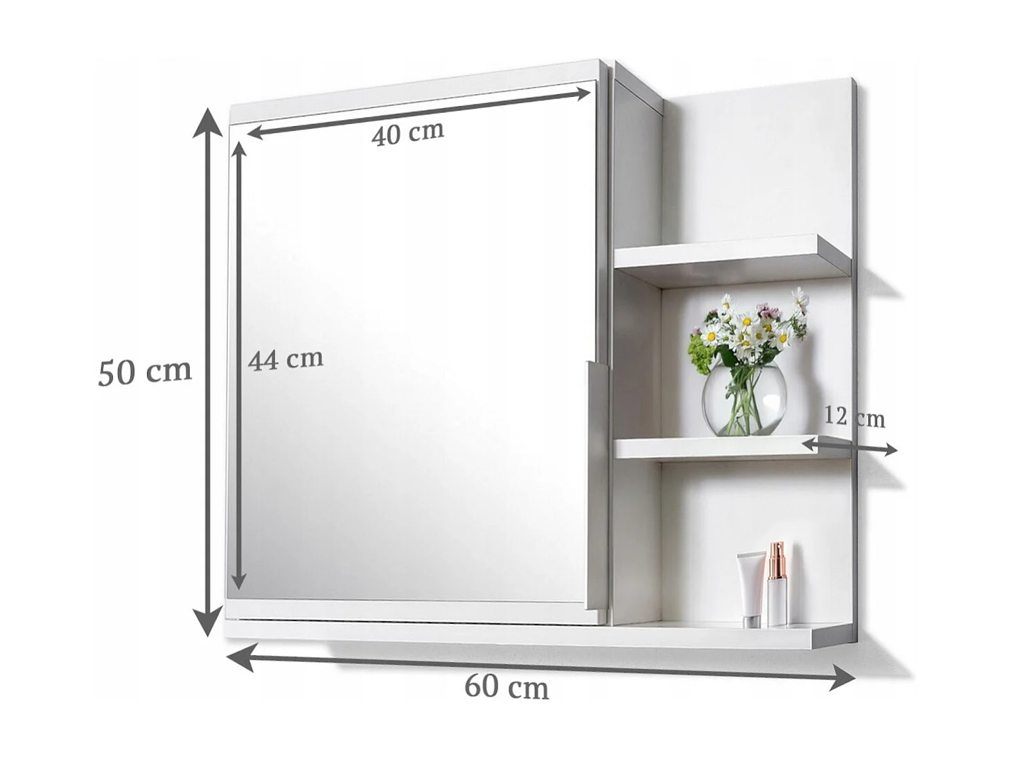 Meuble de salle de bain avec miroir, 60x50 cm, blanc, droit, avec éclairage LED et étagères fonctionnelles