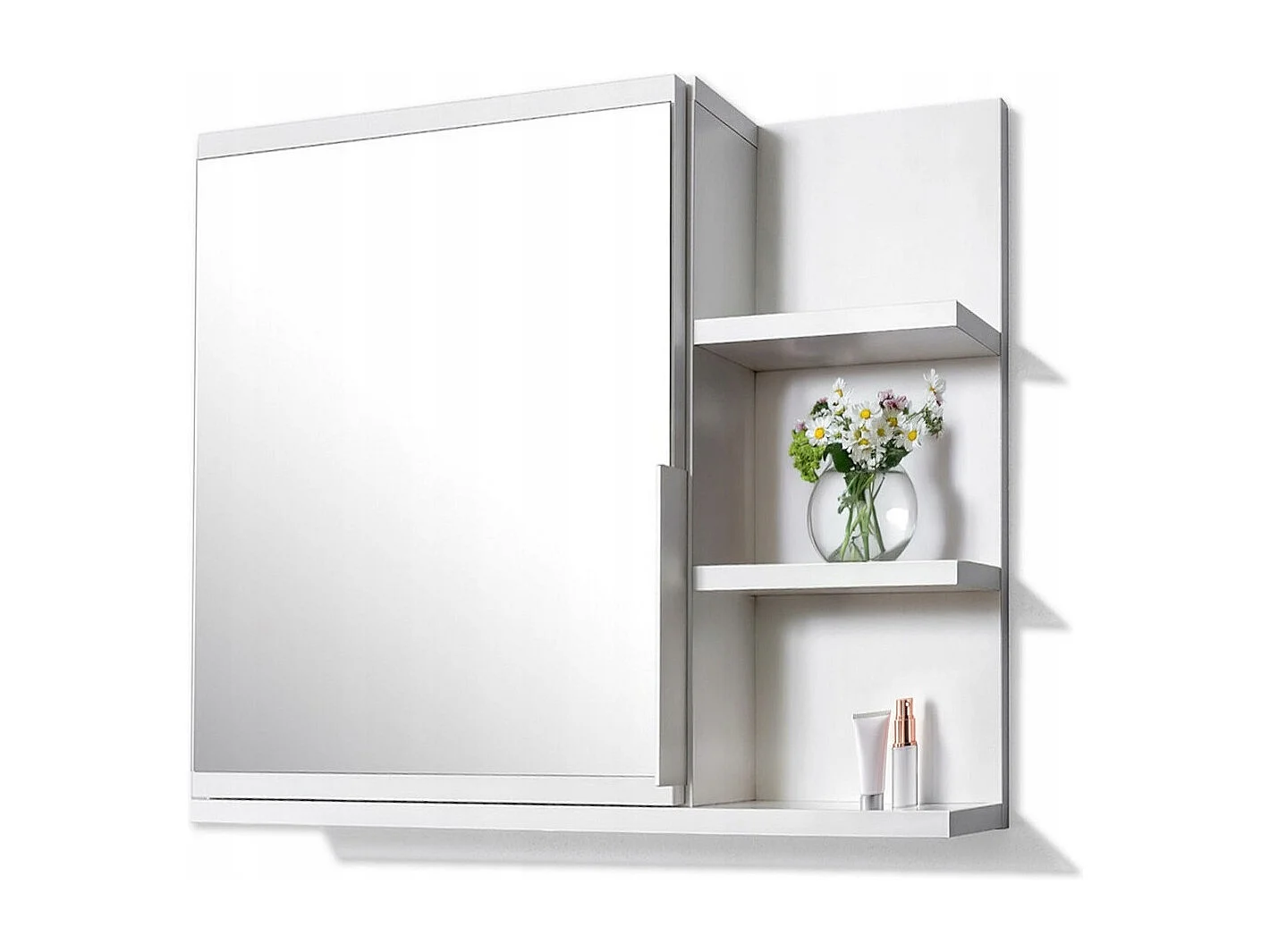 Meuble de salle de bain avec miroir, 60x50 cm, blanc, droit, avec éclairage LED et étagères fonctionnelles