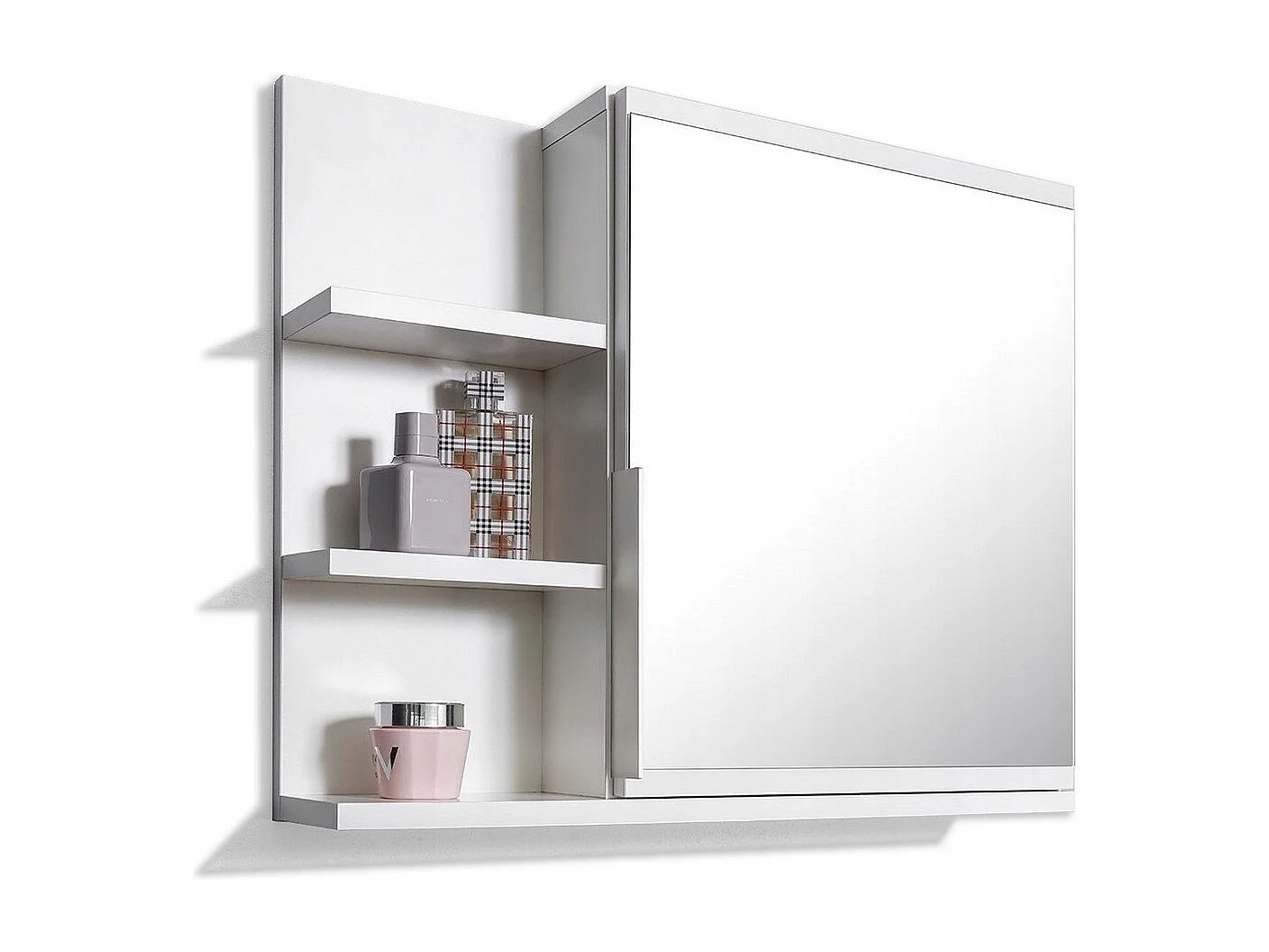 Meuble de salle de bain avec miroir et étagères, blanc, gauche