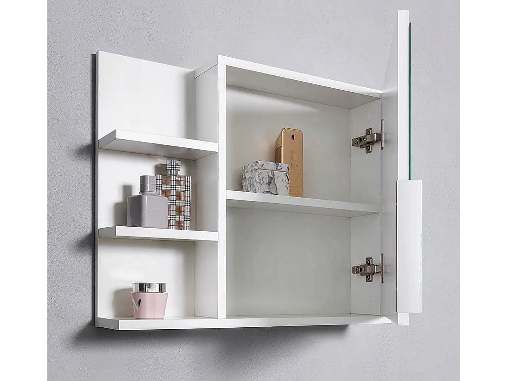 Meuble de salle de bain avec miroir et étagères, blanc, gauche