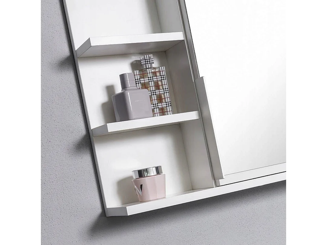 Meuble de salle de bain avec miroir et étagères, blanc, gauche