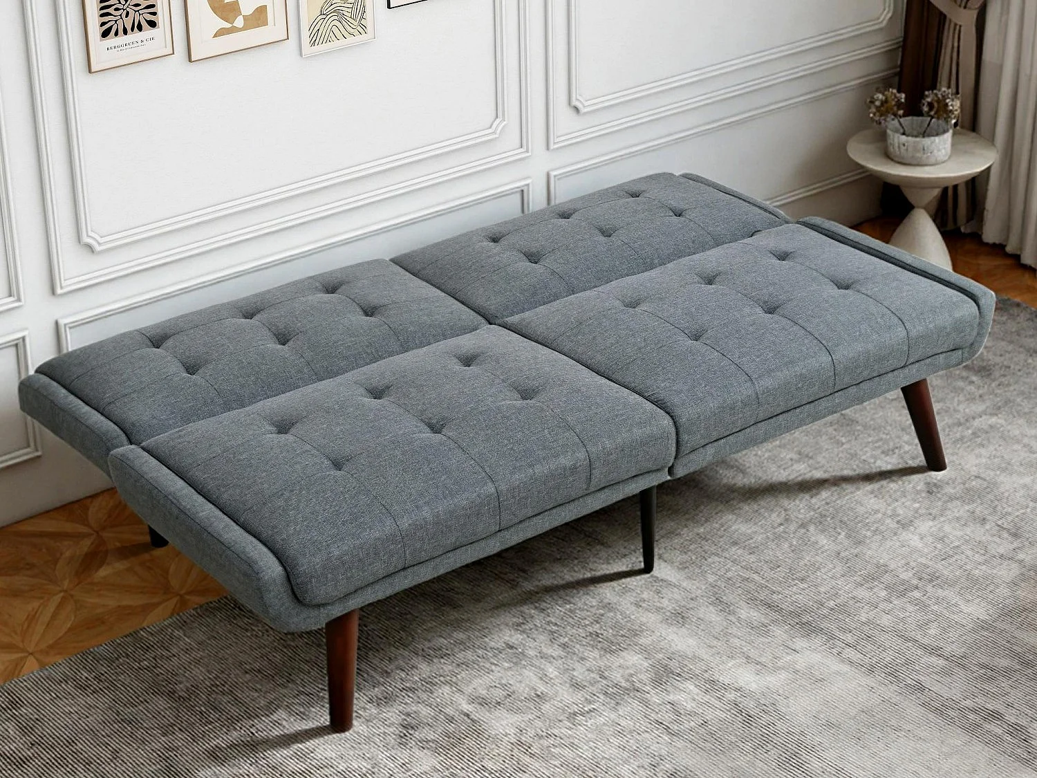 Canapé Relax 2 Places – Design Mid-Century Moderne avec Dossier Capitonné Réglable 5 Positions – Lin Gris à Carreaux – Idéal Salon Moderne