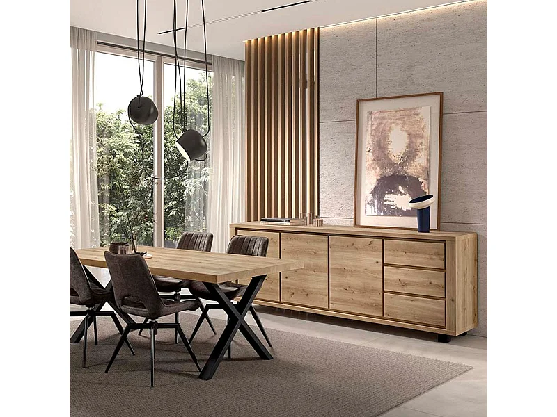Buffet 3 portes et 3 tiroirs aspect bois finition Hudson Oak - URIDSON