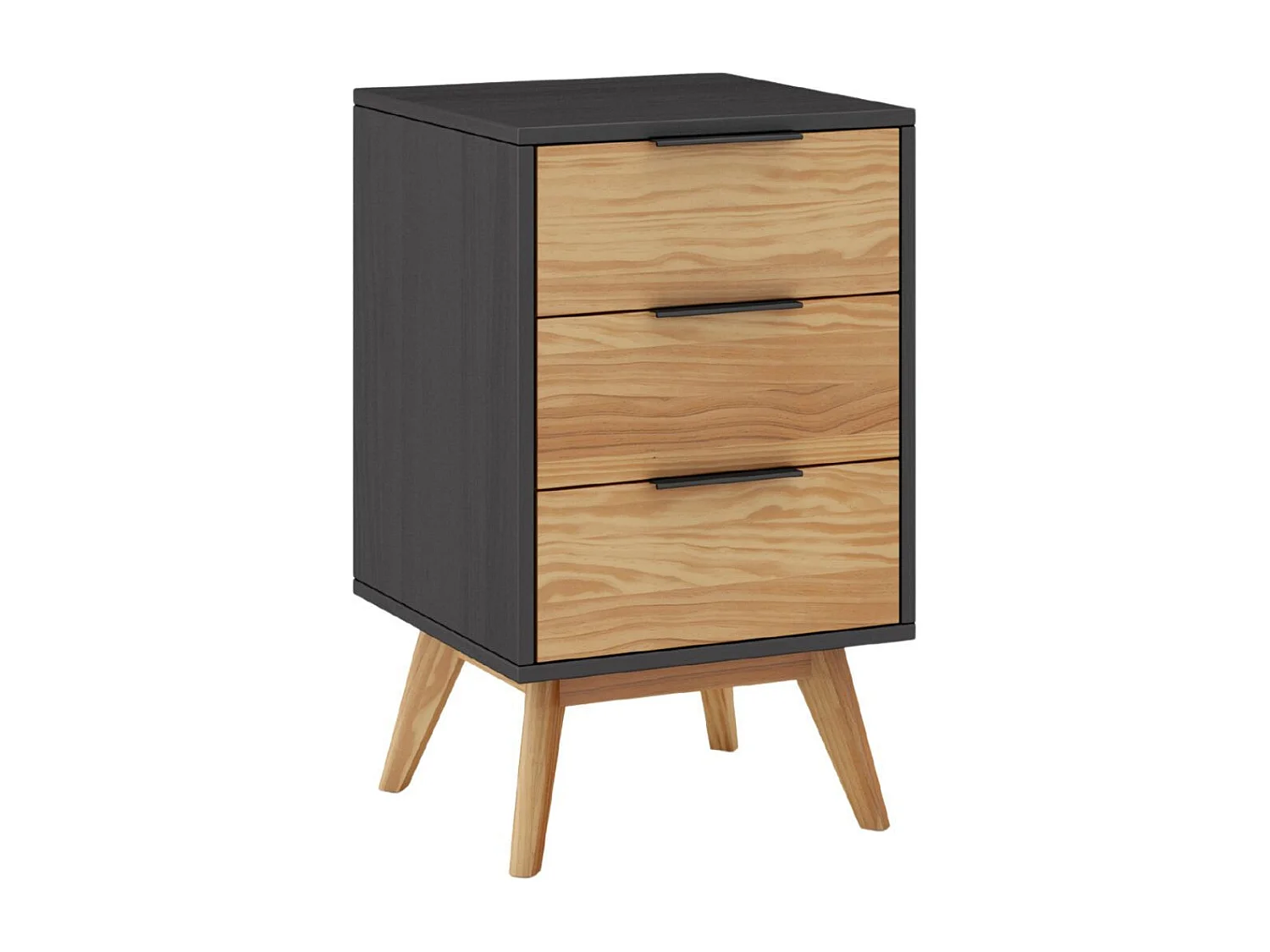 Chevet 3 tiroirs en pin massif ciré et teinté noir - VIKOV