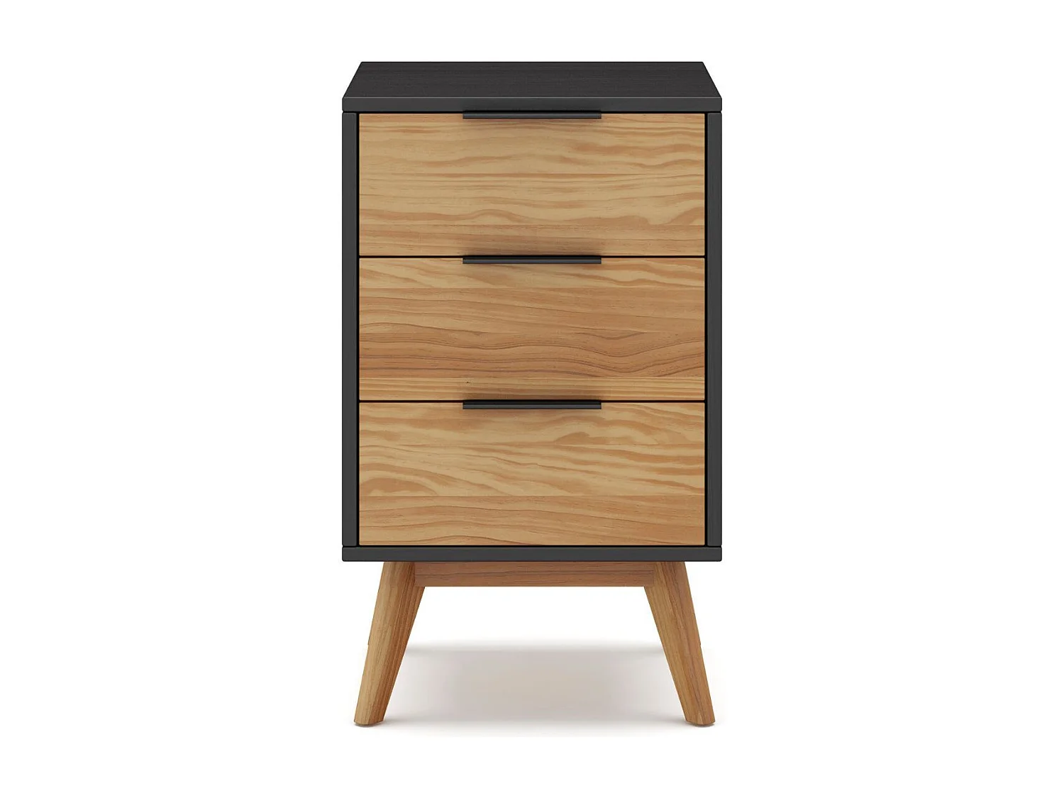 Chevet 3 tiroirs en pin massif ciré et teinté noir - VIKOV