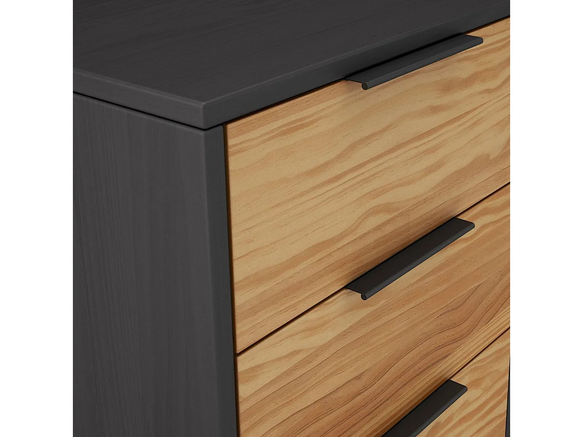 Chevet 3 tiroirs en pin massif ciré et teinté noir - VIKOV