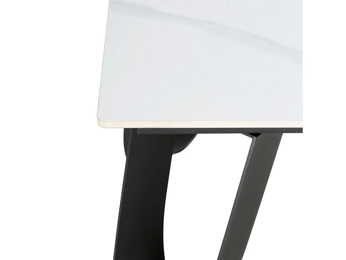 Table basse design rectangulaire avec plateau céramique imitation marbre blanc pied métal noir architectural  - LEILA