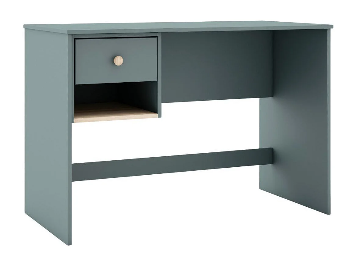 Bureau 1 tiroir et 1 niche en pin massif et MDF laqué vert kaki et naturel - KAINA