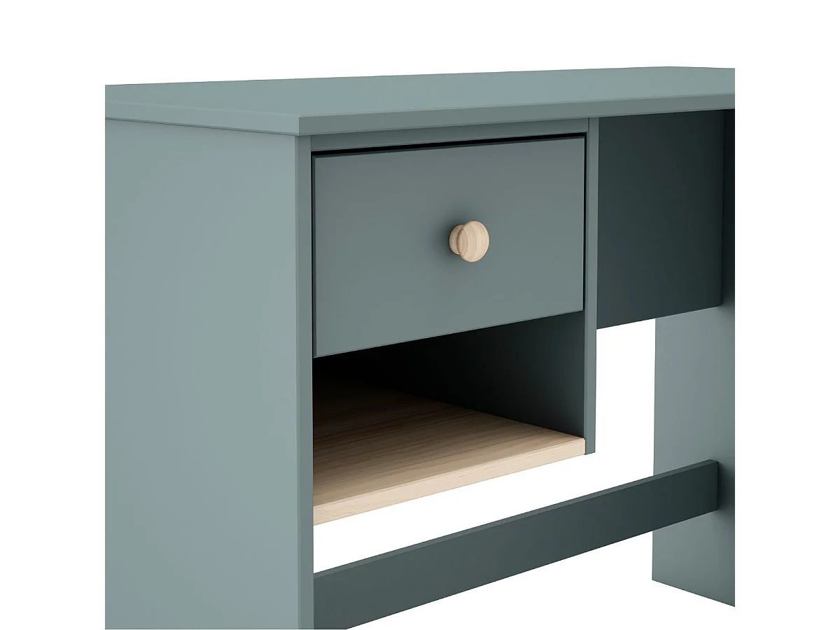 Bureau 1 tiroir et 1 niche en pin massif et MDF laqué vert kaki et naturel - KAINA