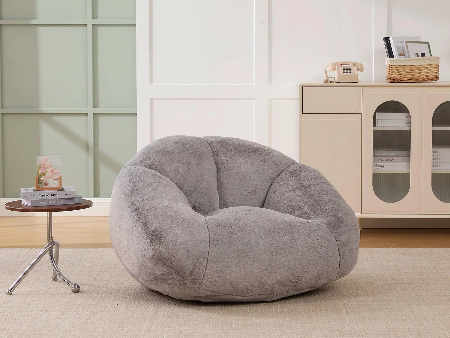 Fauteuil Poire en Velours - Dossier en Pétales - Confort Mémoire Douillet - Dimensions Généreuses (100x90cm) - Gris Claire - Pour Salon ou Chambre