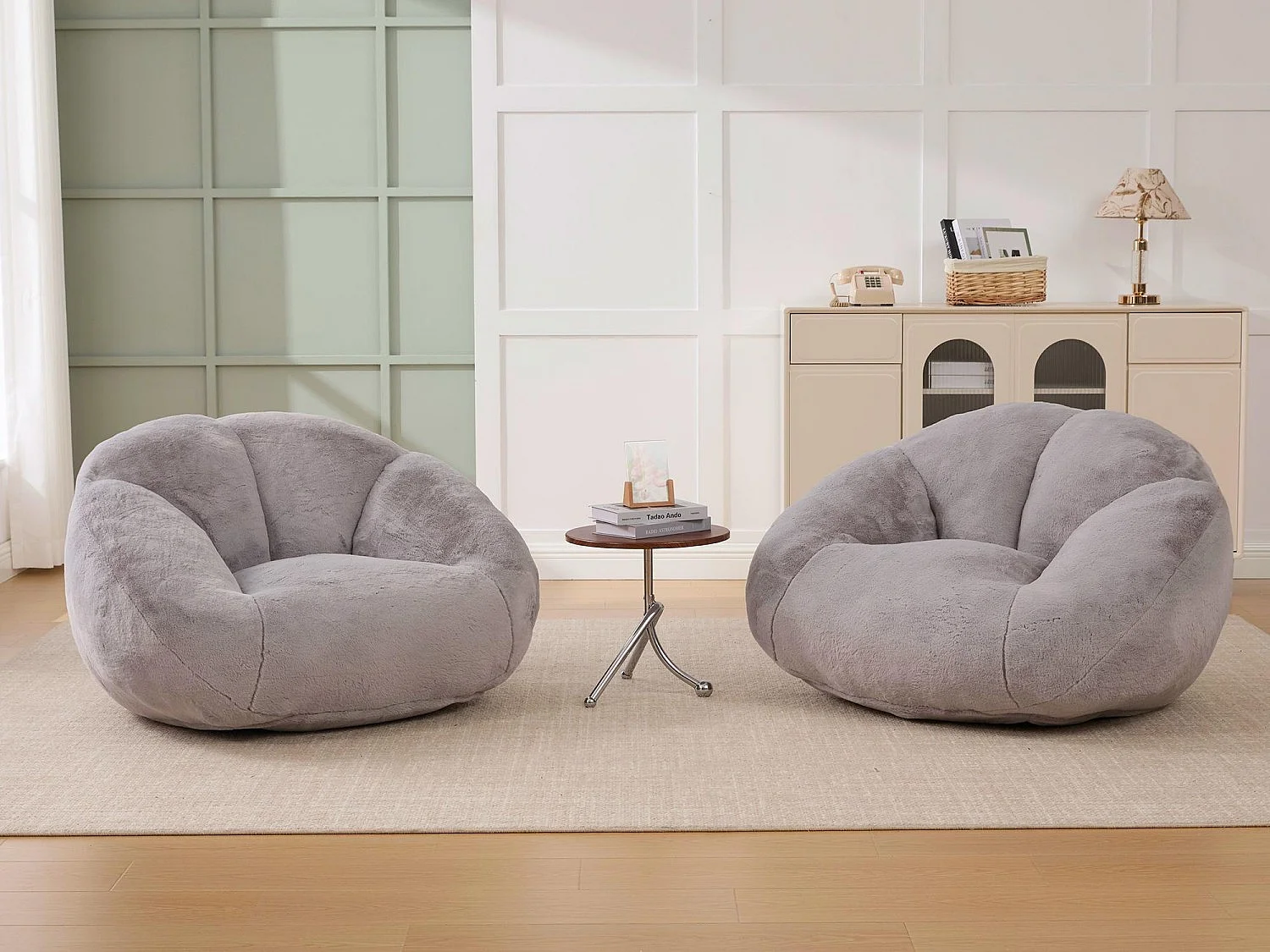 Fauteuil Poire en Velours - Dossier en Pétales - Confort Mémoire Douillet - Dimensions Généreuses (100x90cm) - Gris Claire - Pour Salon ou Chambre