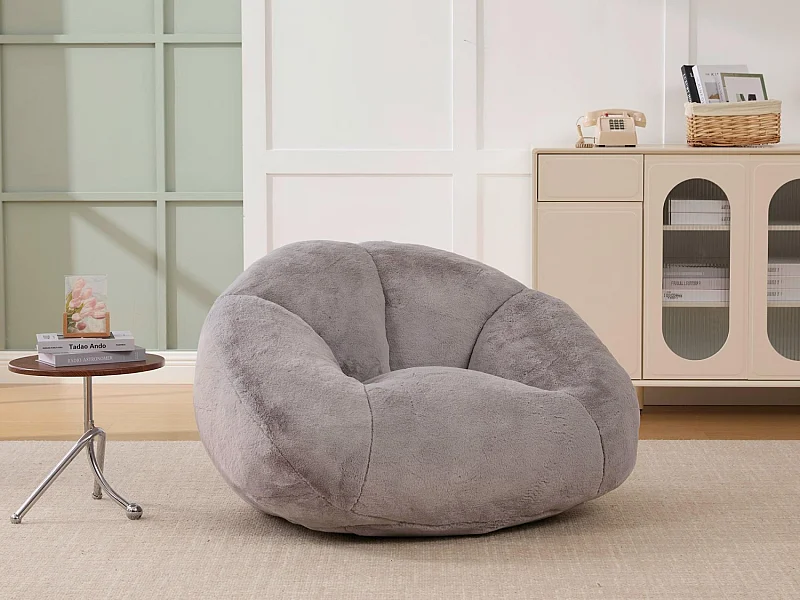 Fauteuil Poire en Velours - Dossier en Pétales - Confort Mémoire Douillet - Dimensions Généreuses (100x90cm) - Gris Claire - Pour Salon ou Chambre