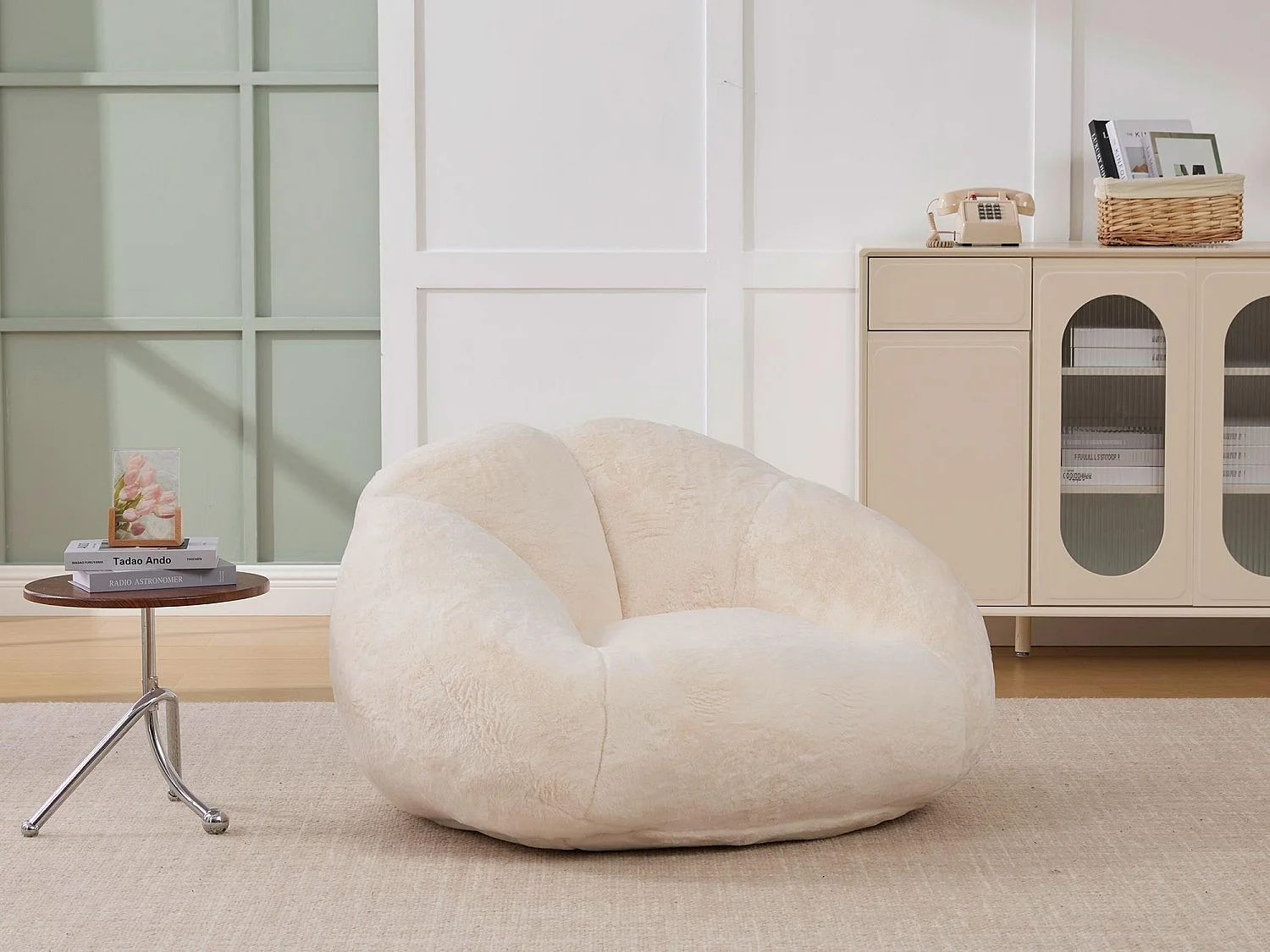 Fauteuil Poire en Velours - Dossier en Pétales - Confort Mémoire Douillet - Dimensions Généreuses (100x90cm) - Beige - Pour Salon ou Chambre