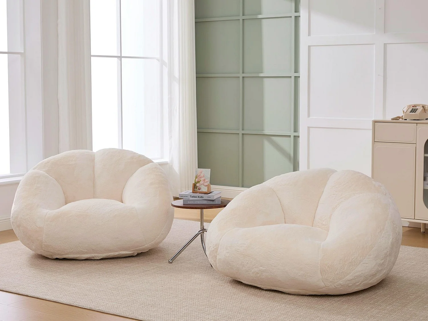 Fauteuil Poire en Velours - Dossier en Pétales - Confort Mémoire Douillet - Dimensions Généreuses (100x90cm) - Beige - Pour Salon ou Chambre