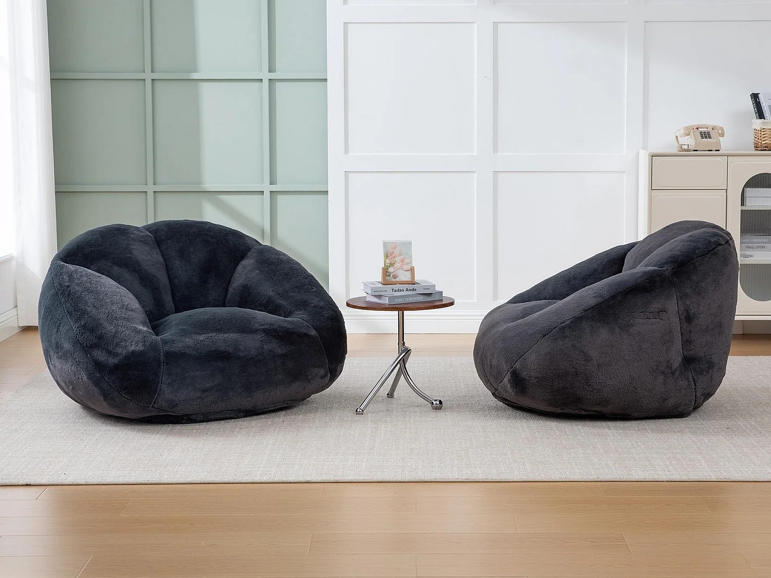 Fauteuil Poire en Velours - Dossier en Pétales - Confort Mémoire Douillet - Dimensions Généreuses (100x90cm) - Noir - Pour Salon ou Chambre