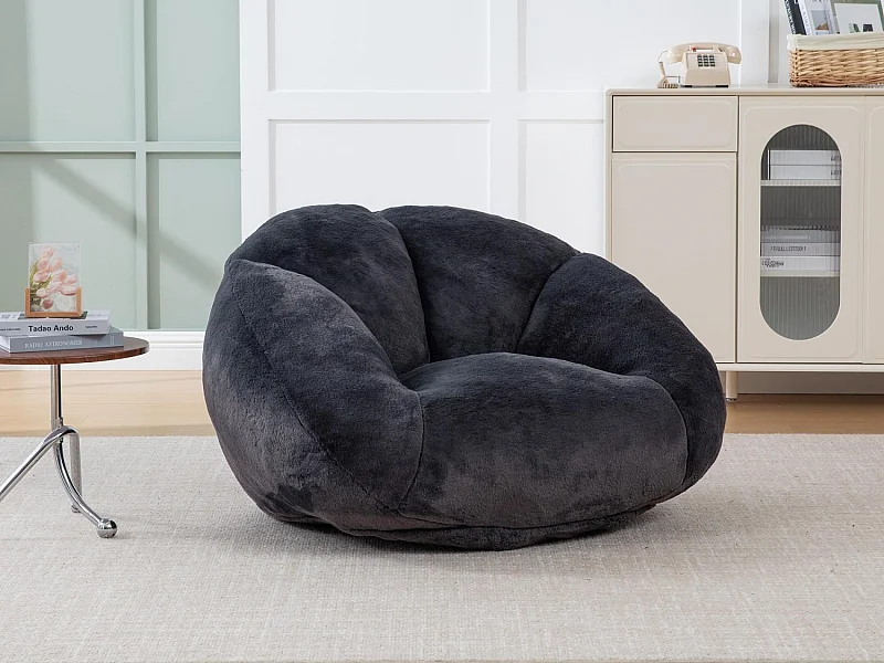 Fauteuil Poire en Velours - Dossier en Pétales - Confort Mémoire Douillet - Dimensions Généreuses (100x90cm) - Noir - Pour Salon ou Chambre