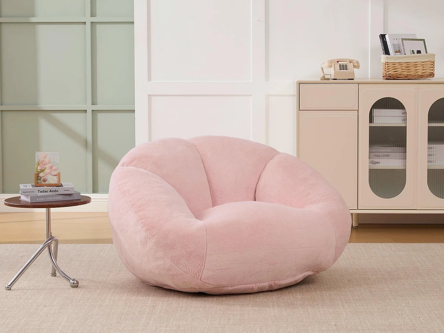 Fauteuil Poire en Velours - Dossier en Pétales - Confort Mémoire Douillet - Dimensions Généreuses (100x90cm) - Rose - Pour Salon ou Chambre