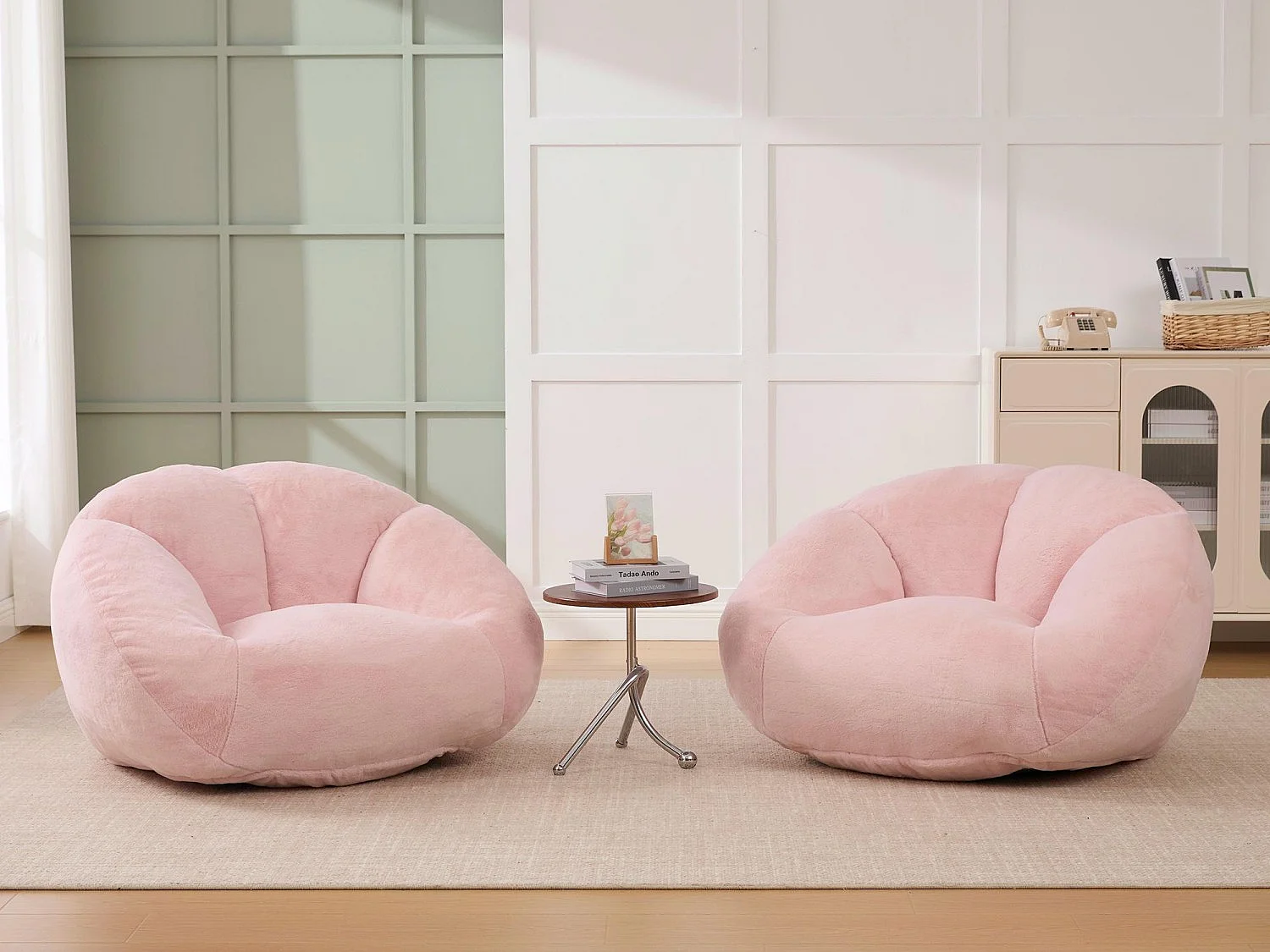 Fauteuil Poire en Velours - Dossier en Pétales - Confort Mémoire Douillet - Dimensions Généreuses (100x90cm) - Rose - Pour Salon ou Chambre