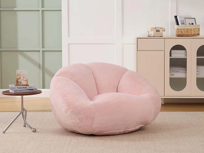 Fauteuil Poire en Velours - Dossier en Pétales - Confort Mémoire Douillet - Dimensions Généreuses (100x90cm) - Rose - Pour Salon ou Chambre