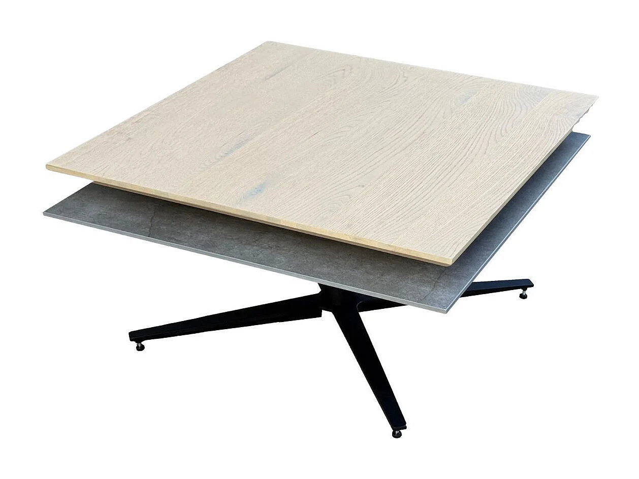 Table basse carrée avec plateau supérieur pivotant en céramique finition chêne et gris ardoise - FUSION