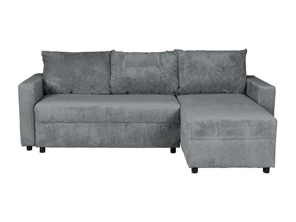 Canapé d'angle convertible et réversible avec coffre THEO en velours côtelé / Gris