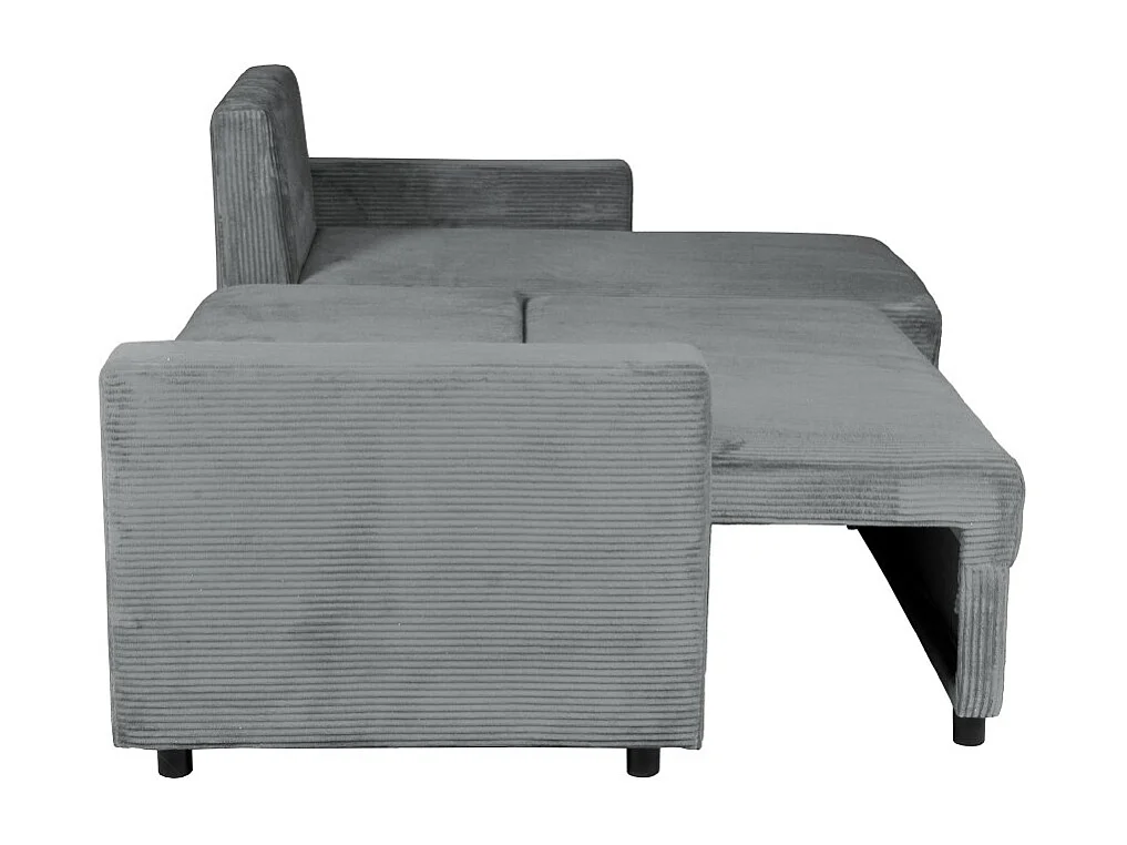 Canapé d'angle convertible et réversible avec coffre THEO en velours côtelé / Gris