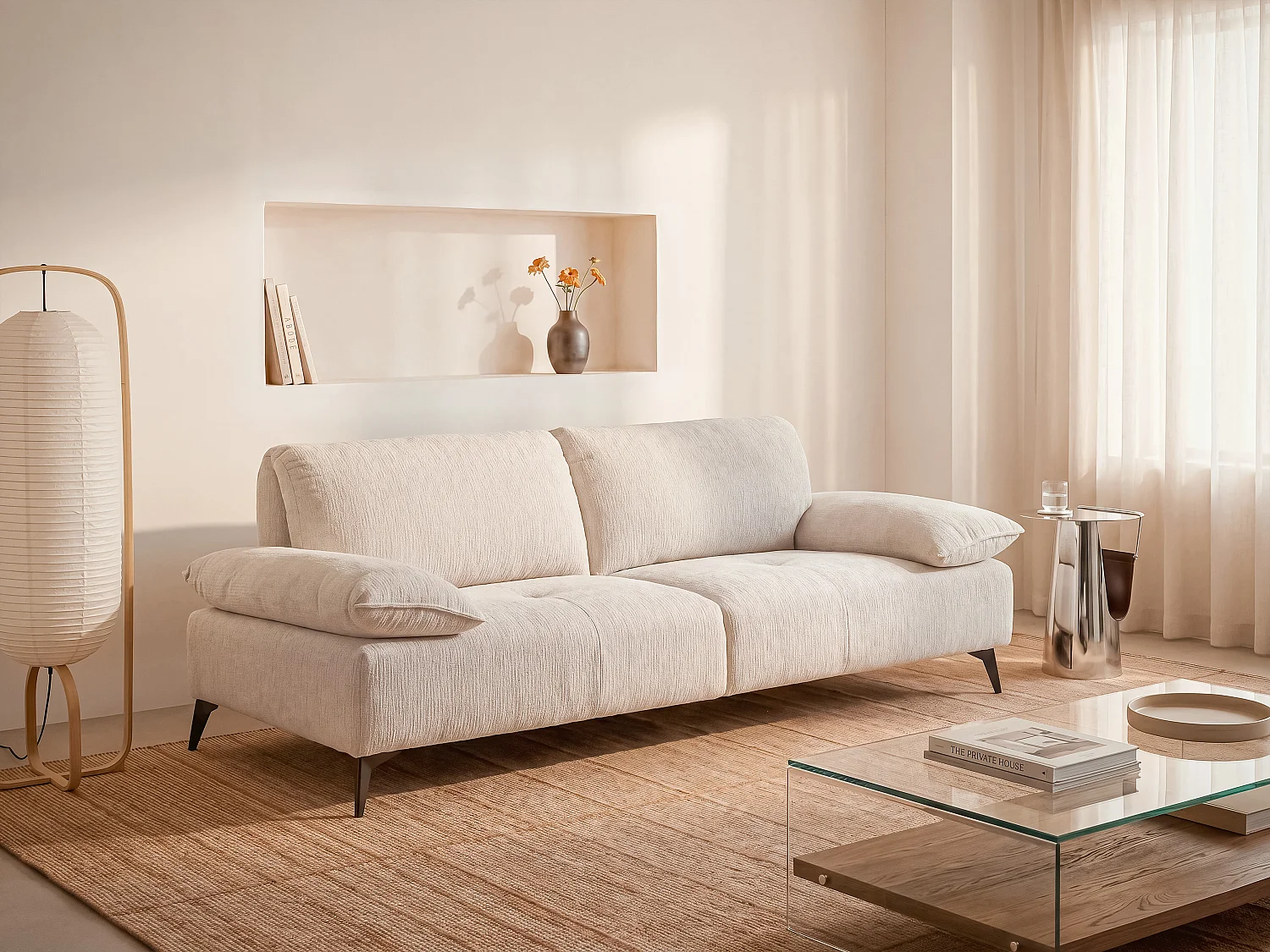 Canapé 3 places en tissu chenille beige VIKEMA