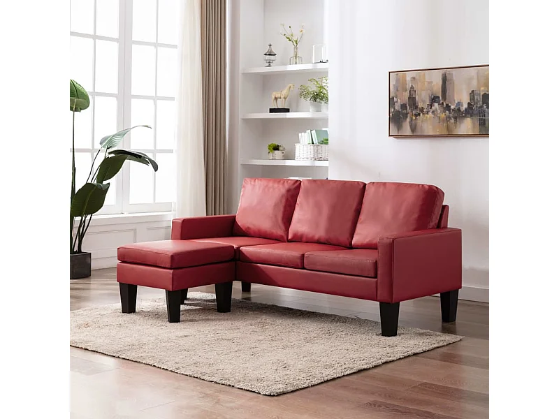 Canapé à 3 places avec repose-pied Rouge bordeaux Similicuir