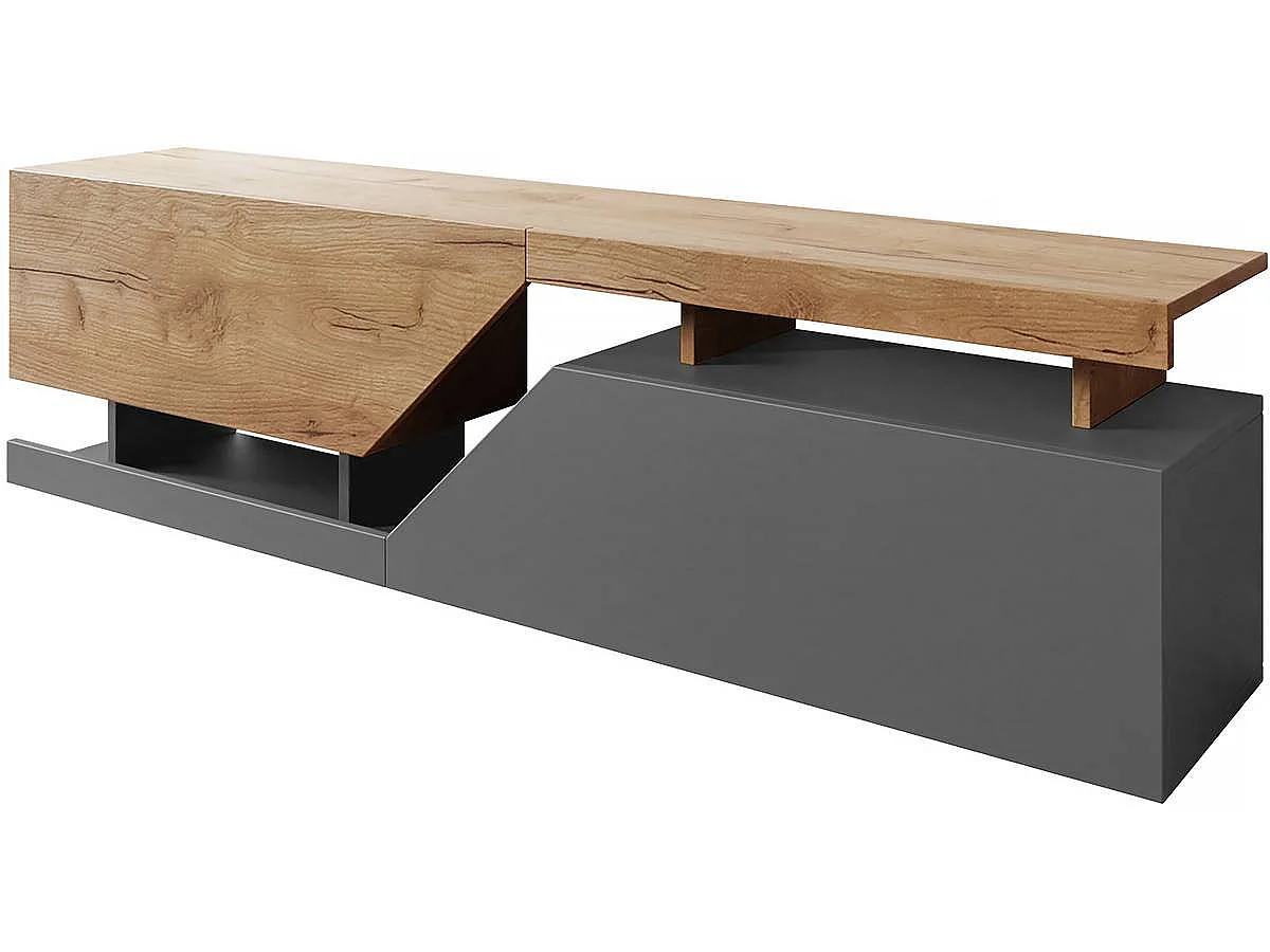 Suporte de TV Moderno "Ceelias" - 160 x 46 x 35 cm - Cinza/Marrom - Portas Push to Open