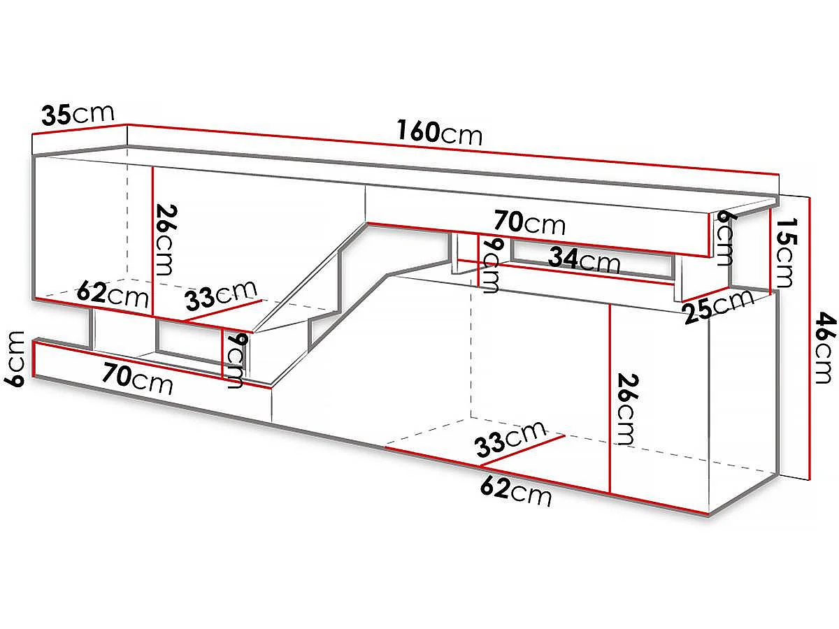 Suporte de TV Moderno "Ceelias" - 160 x 46 x 35 cm - Cinza/Marrom - Portas Push to Open