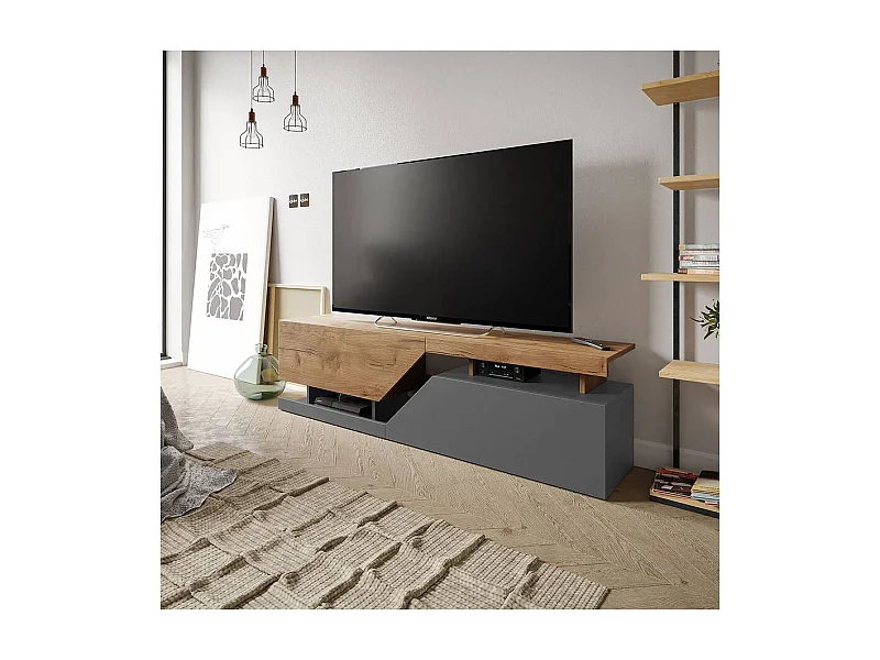 Meuble TV "Ceelias" -160 x 46 x 35 cm - Gris/Marron