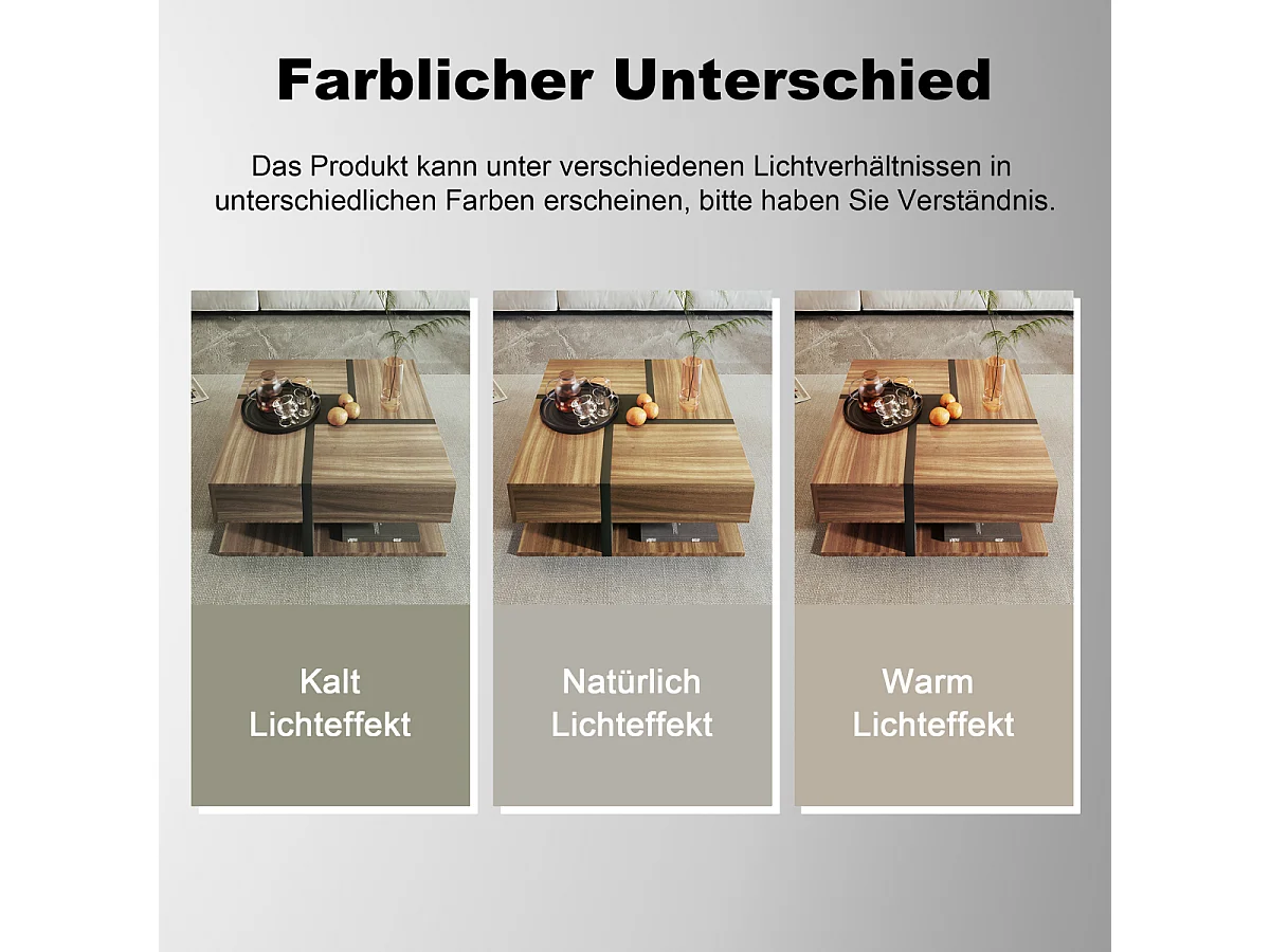 Tavolino da caffè con 4 cassetti, design unico di colori/linee, spazio di archiviazione. 78x78x36cm