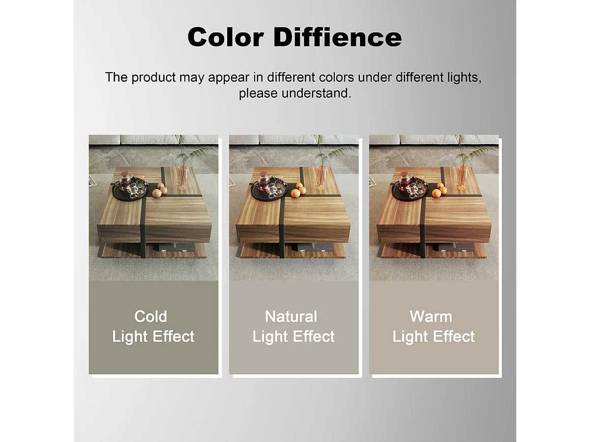 Tavolino da caffè con 4 cassetti, design unico di colori/linee, spazio di archiviazione. 78x78x36cm