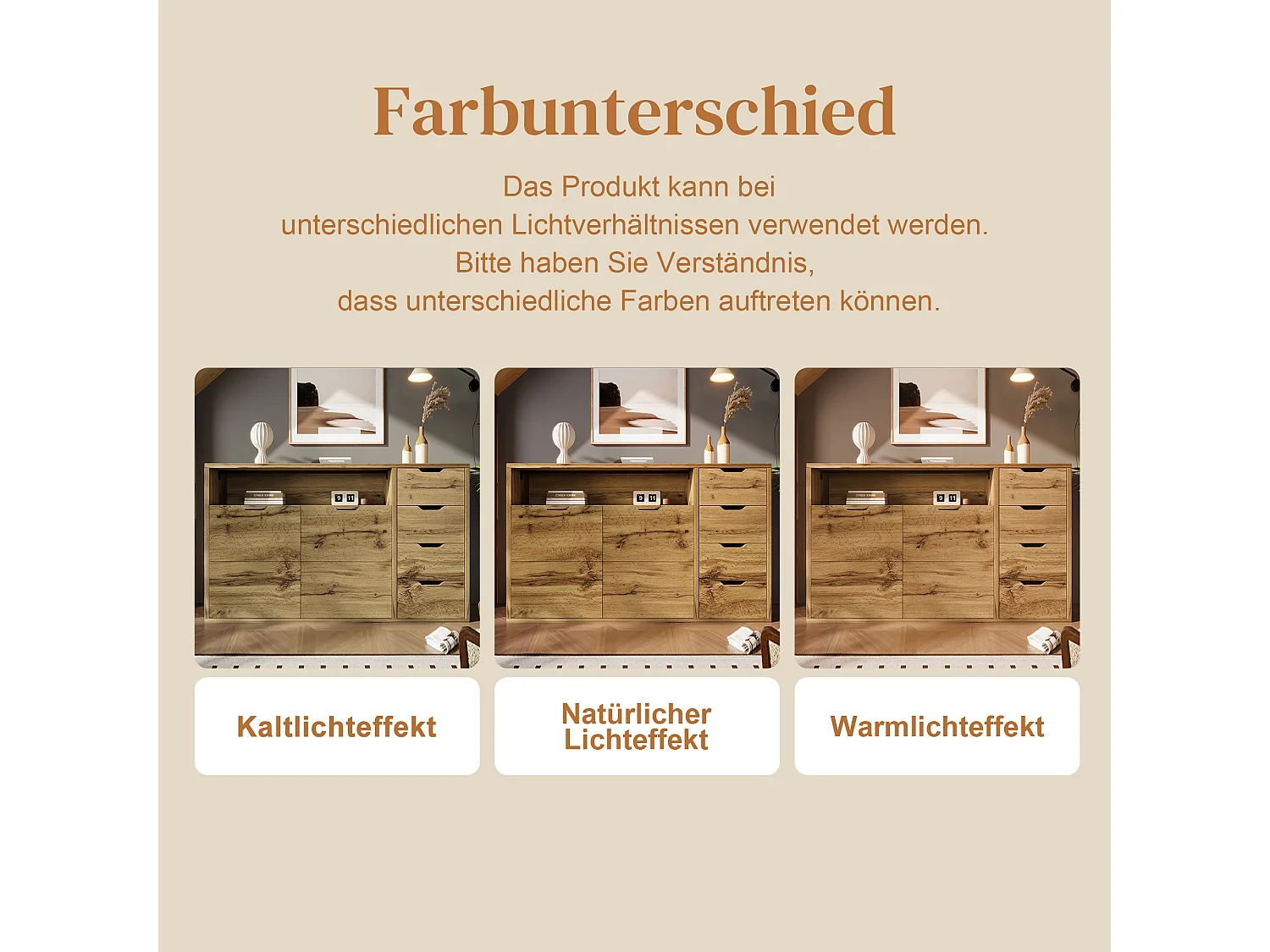 Buffet aspect chêne vintage - 150 x 40 x 90 cm - avec 2 portes + 4 tiroirs + étagère - bois - naturel