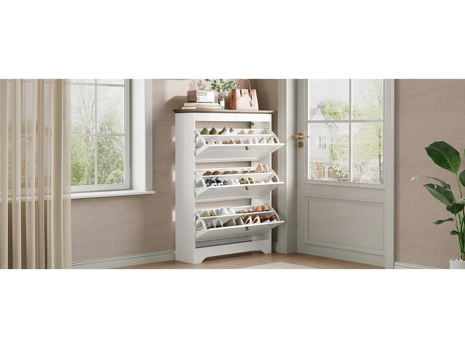 Meuble à chaussures moderne - 87 x 26 x 120 cm - avec 3 portes - pour l'entrée/ l'entrée/le couloir - MDF - blanc