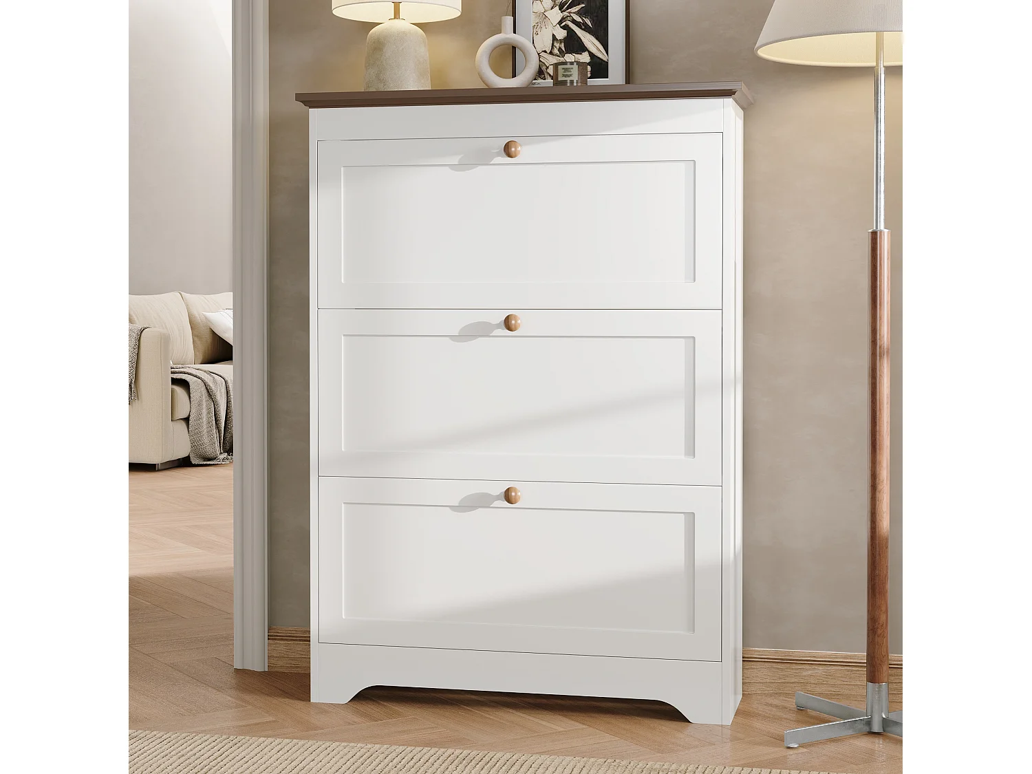 Meuble à chaussures moderne - 87 x 26 x 120 cm - avec 3 portes - pour l'entrée/ l'entrée/le couloir - MDF - blanc