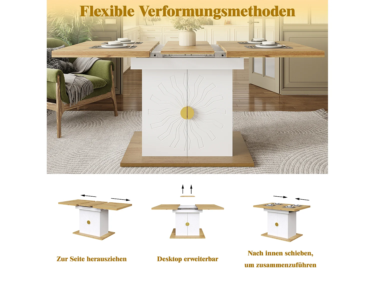 Ensemble de salle à manger 5 pièces - table extensible avec rangement - 110(140) x 70x 76 cm + 4 chaises - MDF - gris + blanc