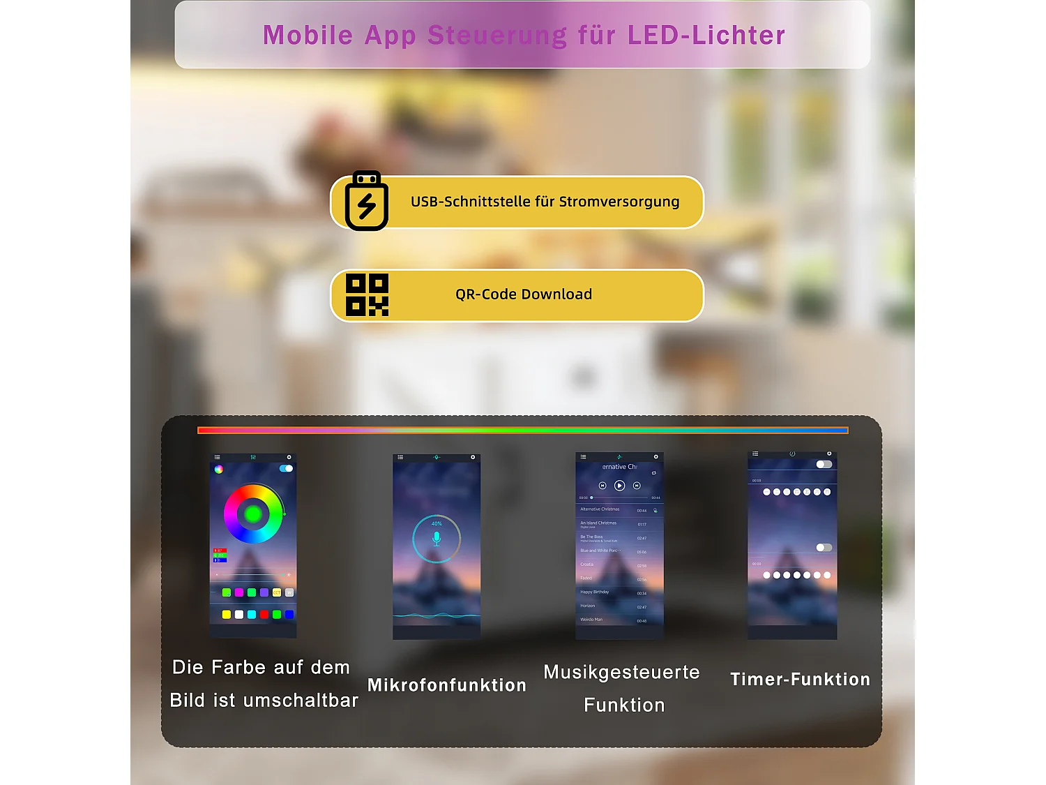 Îlot central sur roulettes avec table pliante - 120 x 43/71.5 cm x 98 cm - avec Leds + 2 portes + 3 tiroirs - MDF - blanc