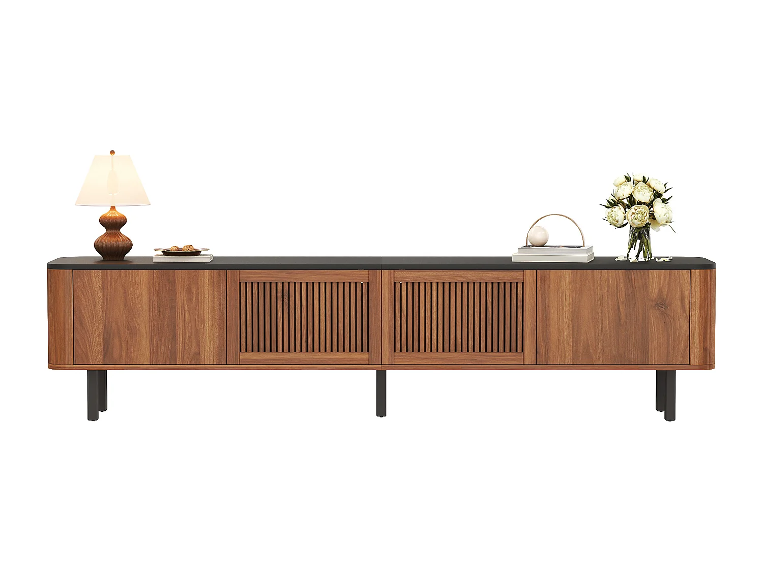 Moderner TV-Ständer – 190 x 35 x 45 cm – mit 4 Türen – Einzigartiges Design – MDF + Spanplatte – braun