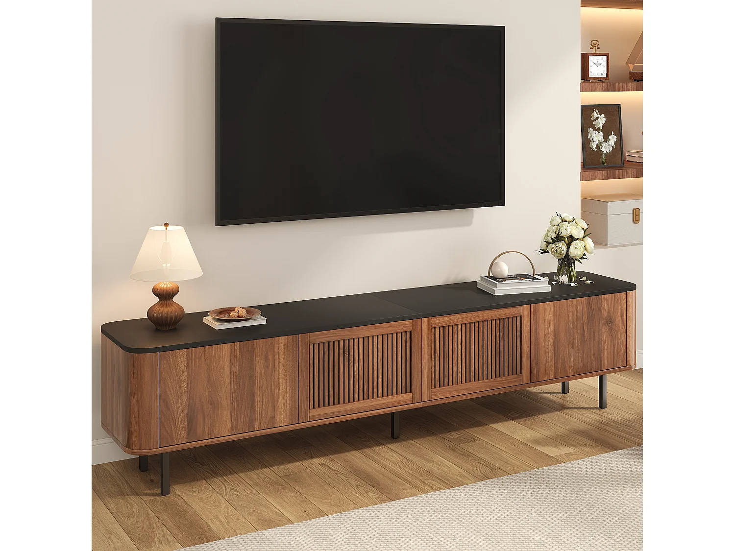 Mobile TV moderno - 190 x 35 x 45 cm - con 4 ante - Design unico - MDF + truciolato - marrone