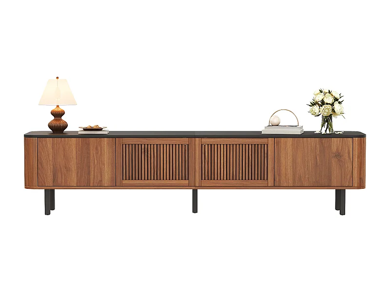 Moderner TV-Ständer – 190 x 35 x 45 cm – mit 4 Türen – Einzigartiges Design – MDF + Spanplatte – braun