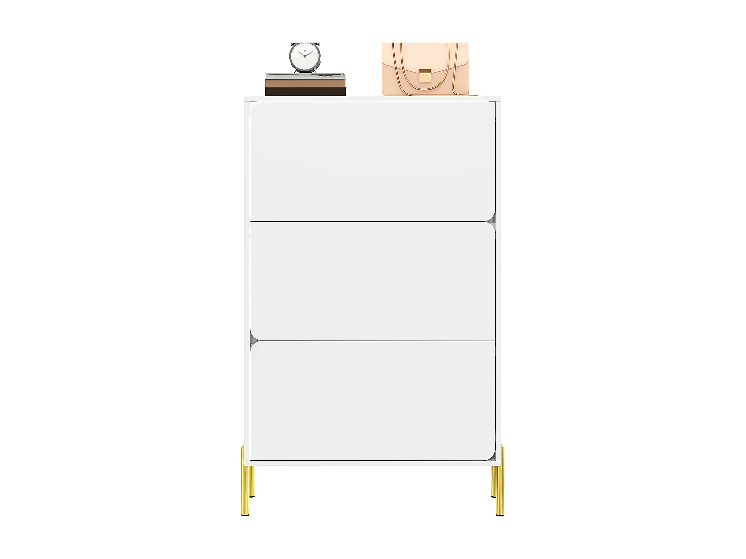 Meuble à chaussures minimaliste moderne - 73 x 24 x 120 cm - avec 3 portes - pieds dorés - MDF - blanc