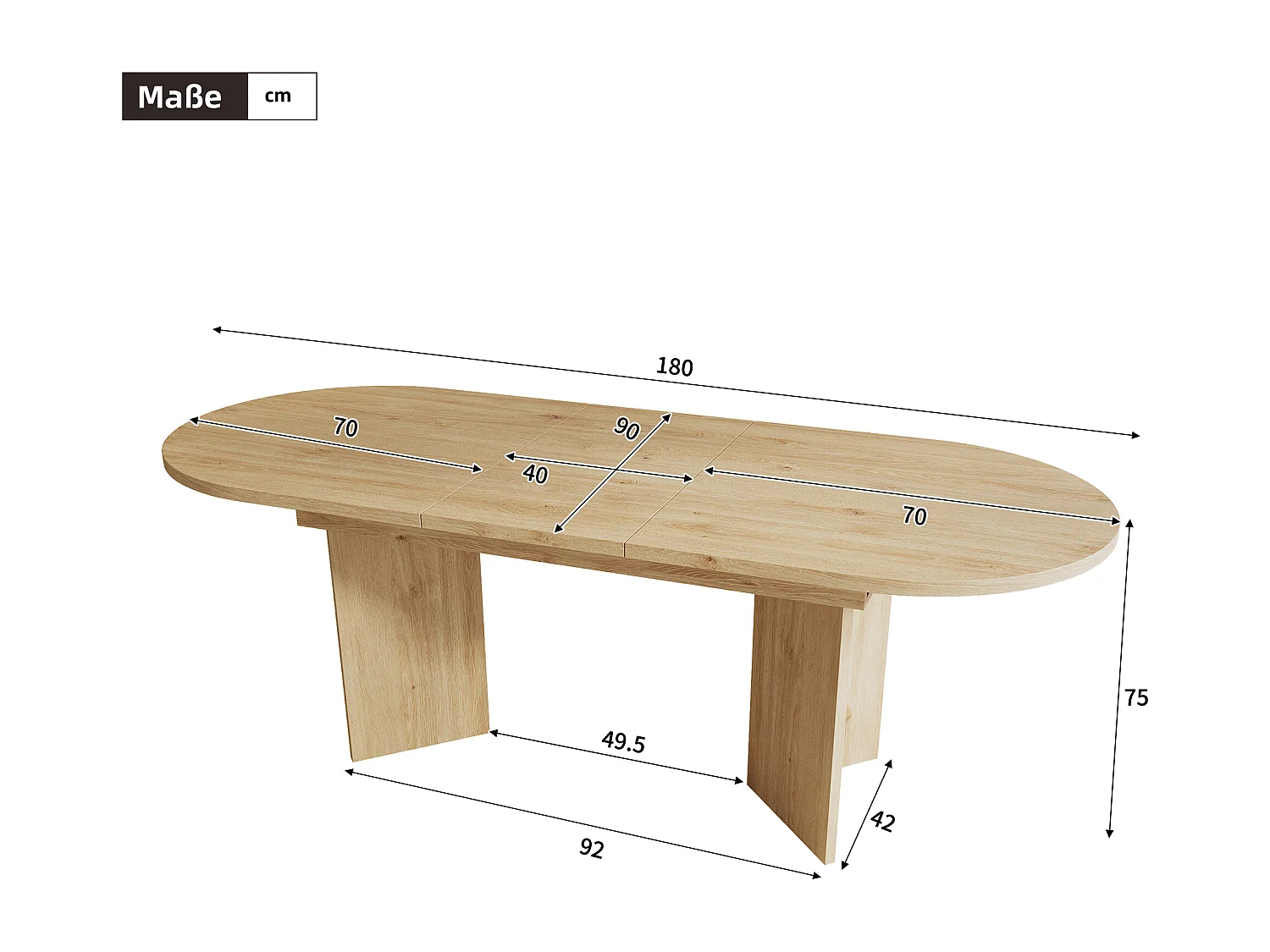 Table à manger extensible - 140/180 x 90 x 75 cm - pour 4 à 6 personnes - style simple - MDF - naturel